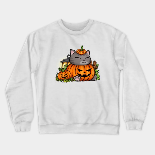 Halloween Cat Pumpkin Kitty Crewneck Sweatshirt by Takeda_Art